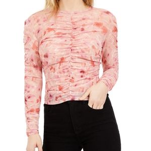 Bar III Floral-Print Ruched Top. SIZE M